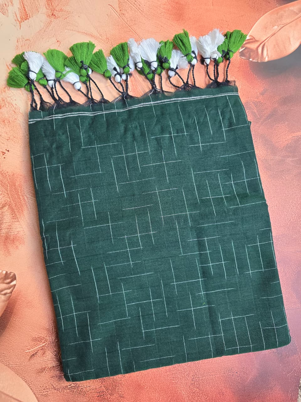 Forest Green Handloom Cotton Saree with Contemporary Lines