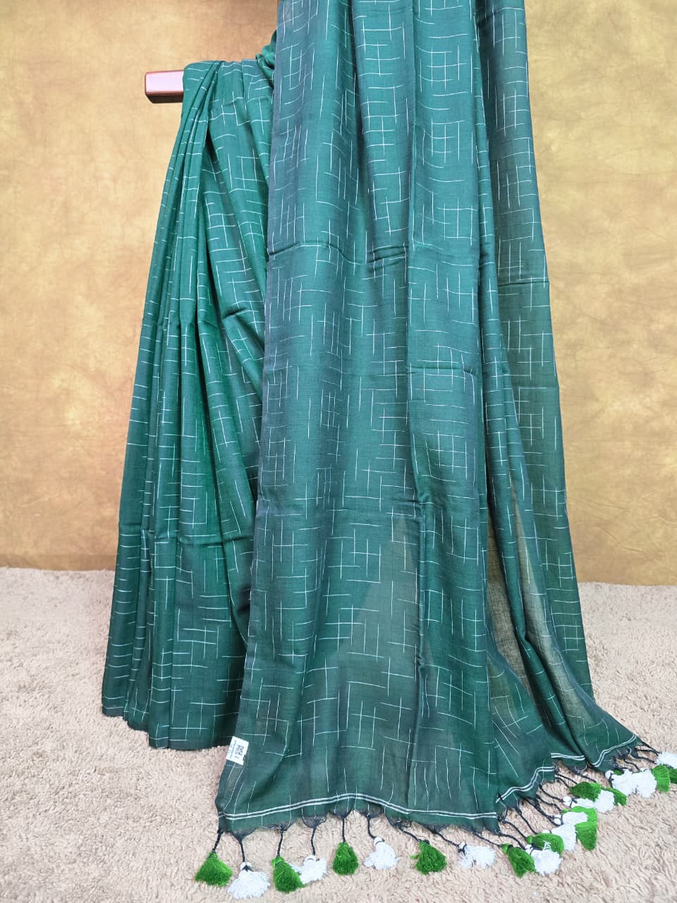Forest Green Handloom Cotton Saree with Contemporary Lines