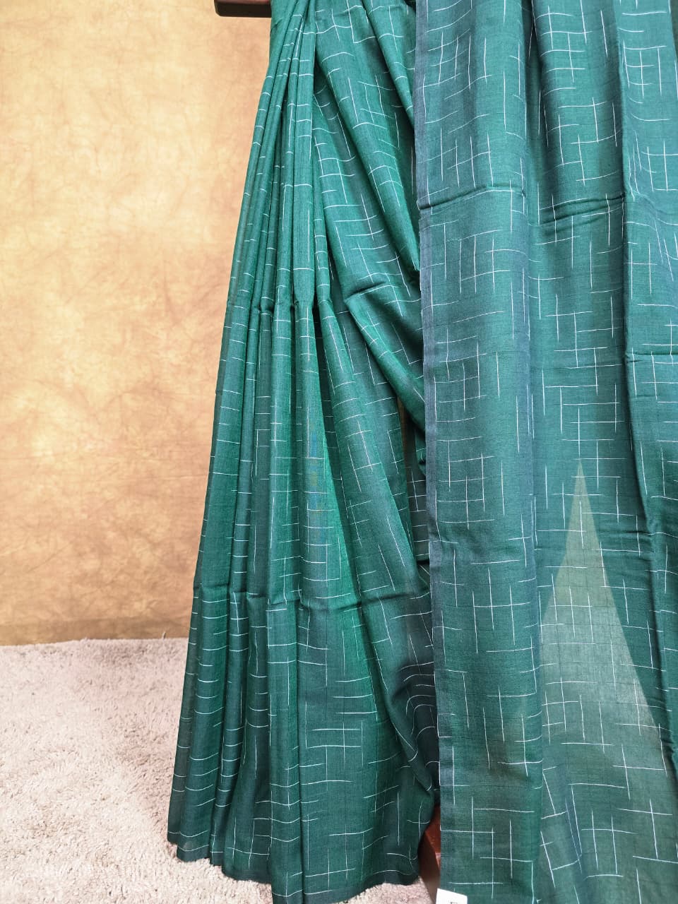 Forest Green Handloom Cotton Saree with Contemporary Lines