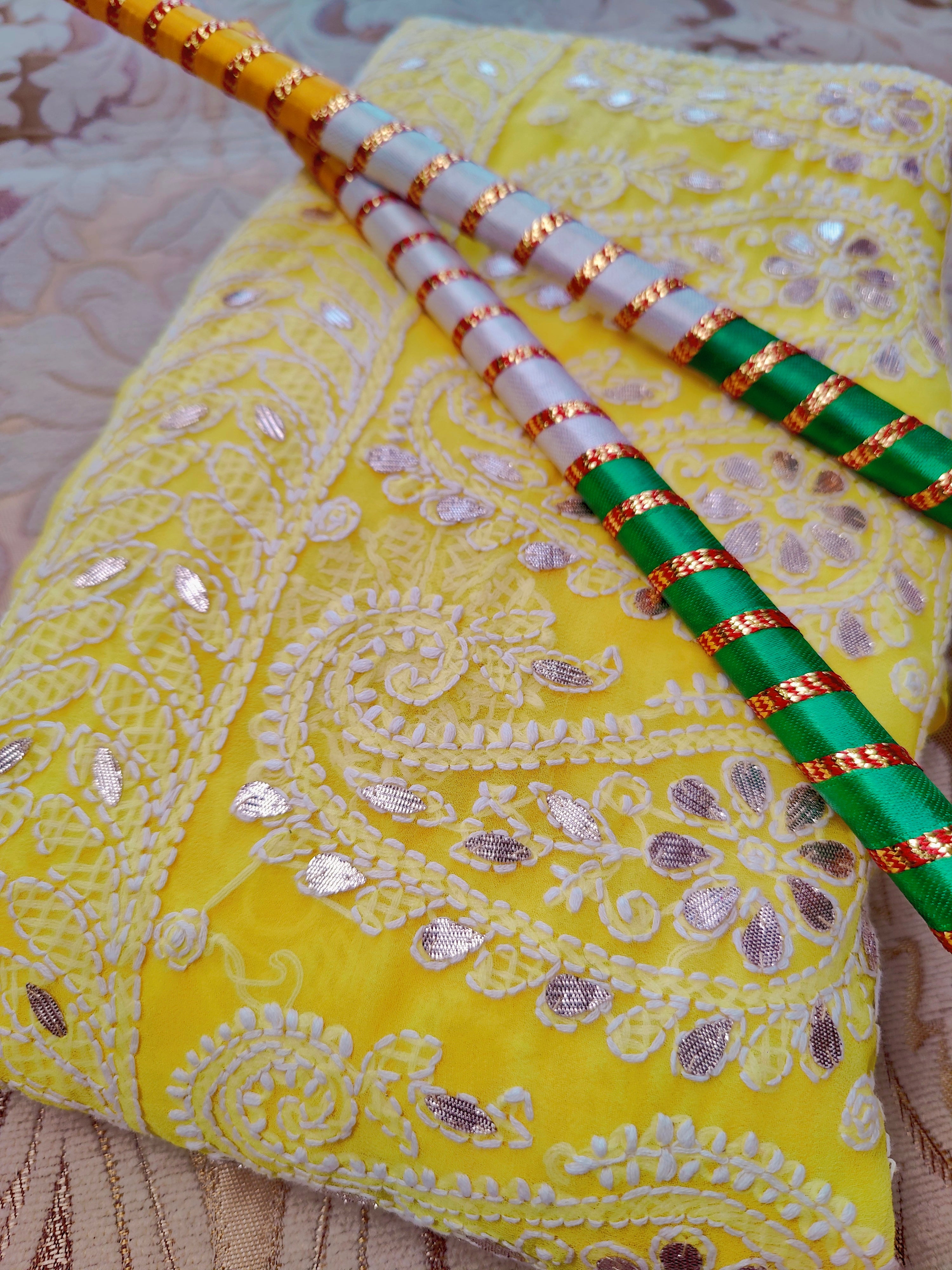 Sunshine Yellow Chiffon Chikankari Saree with Gota Patti Work