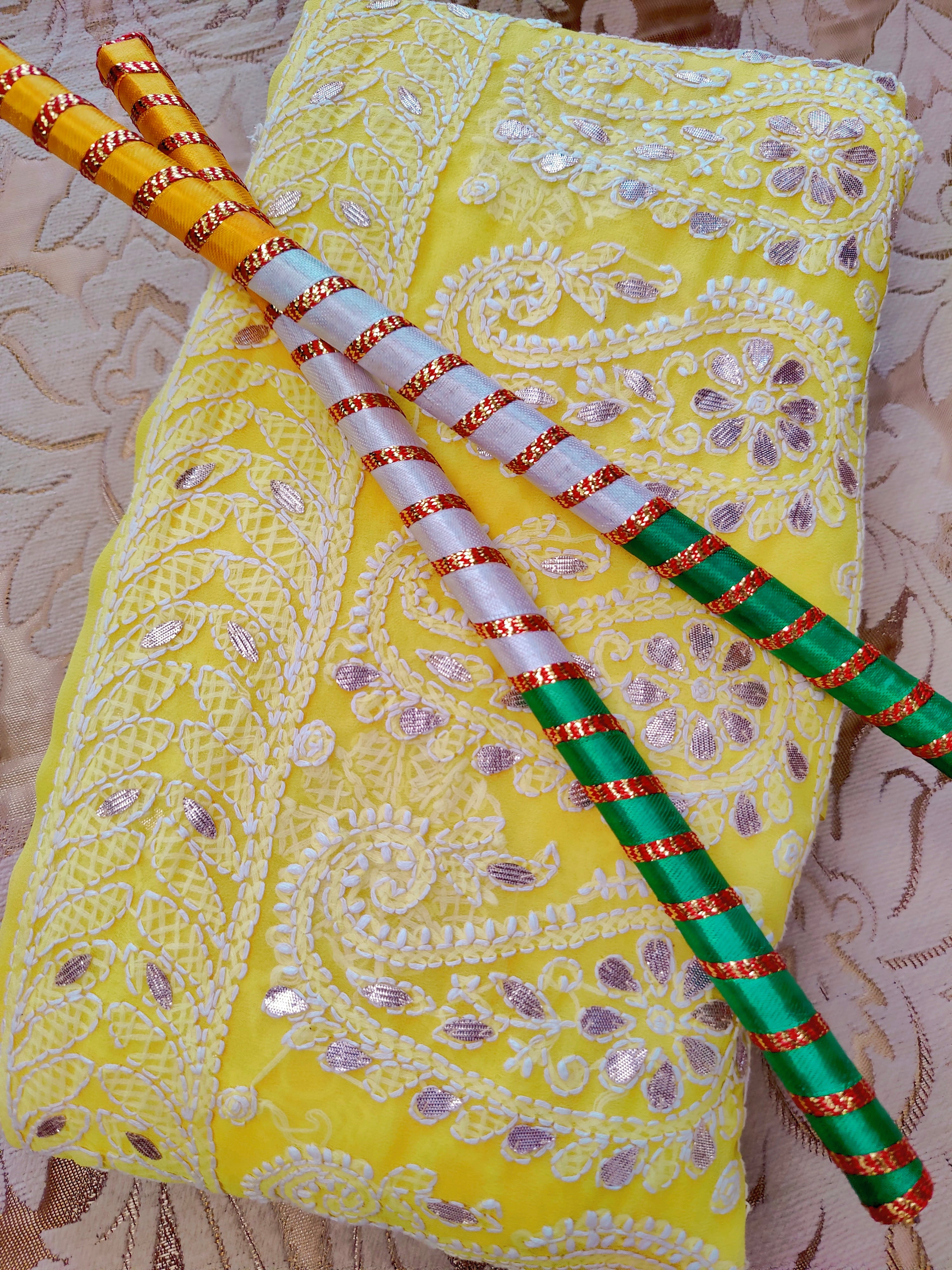 Sunshine Yellow Chiffon Chikankari Saree with Gota Patti Work