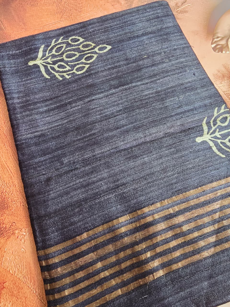 Handloom Silk Saree in Charcoal Grey & Mustard – Modern Ethnic Charm