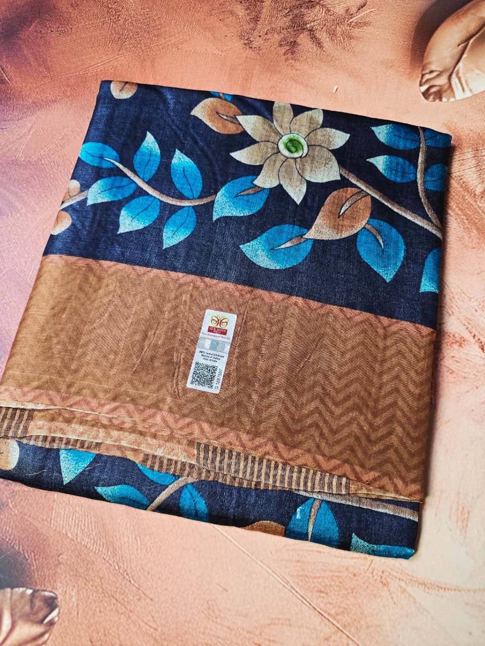 Handloom Silk Kalamkari Saree in Deep Navy & Earthy Tones – Artistic, Bold & Stylish