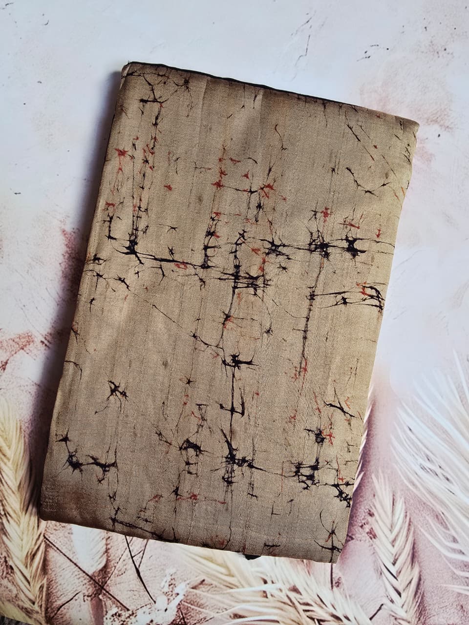 Handloom Silk with Hand Painted Batik Print Saree - Black & Beige Fusion