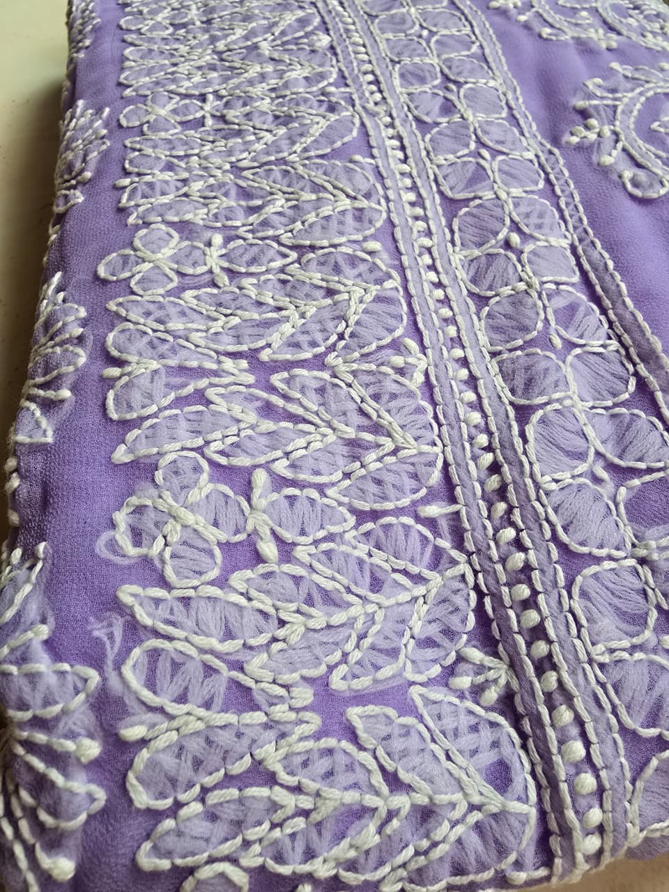 Lavender Chiffon Chikankari Saree Thread work