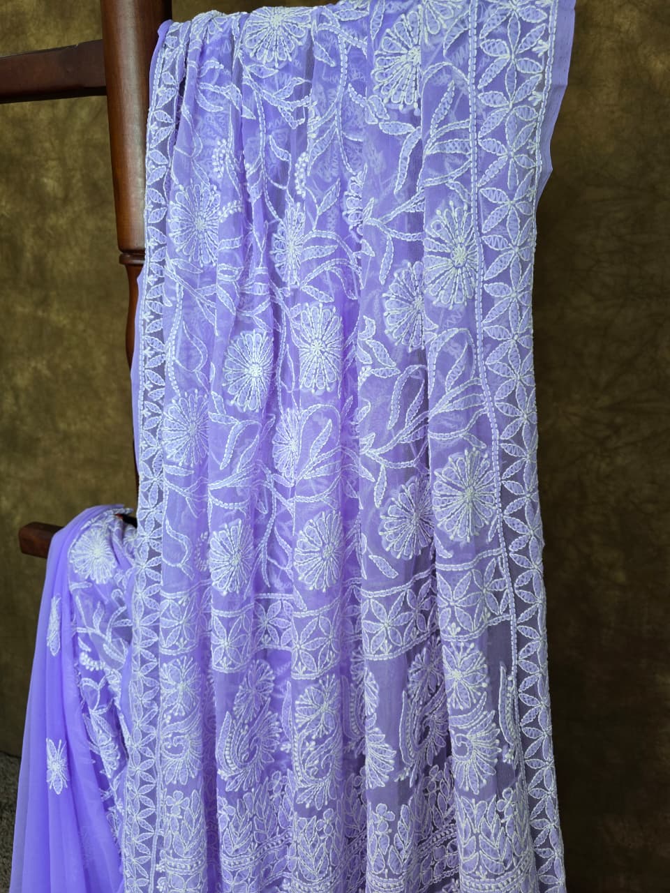 Lavender Chikankari Saree