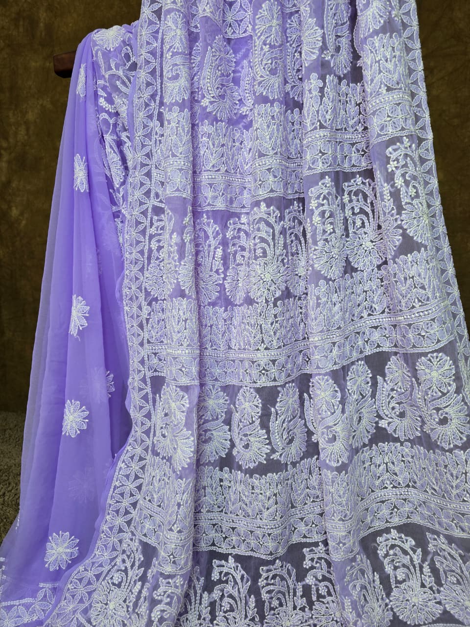 Lavender Chiffon Chikankari Saree Pallu