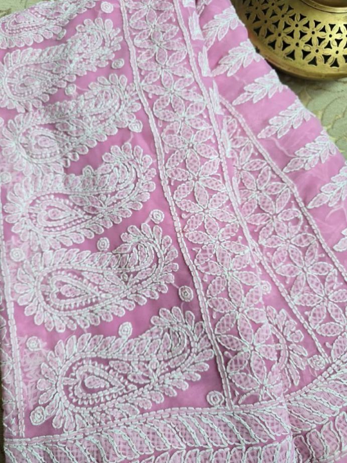Blush Pink — Handcrafted Lucknowi Chikankari Chiffon Saree