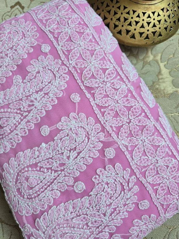Blush Pink — Handcrafted Lucknowi Chikankari Chiffon Saree