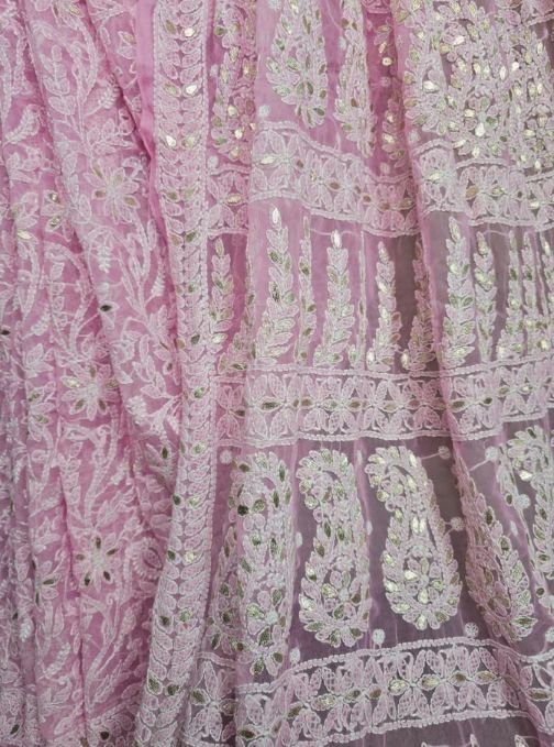 Powder Pink Chiffon Chikankari Saree with Gota Patti