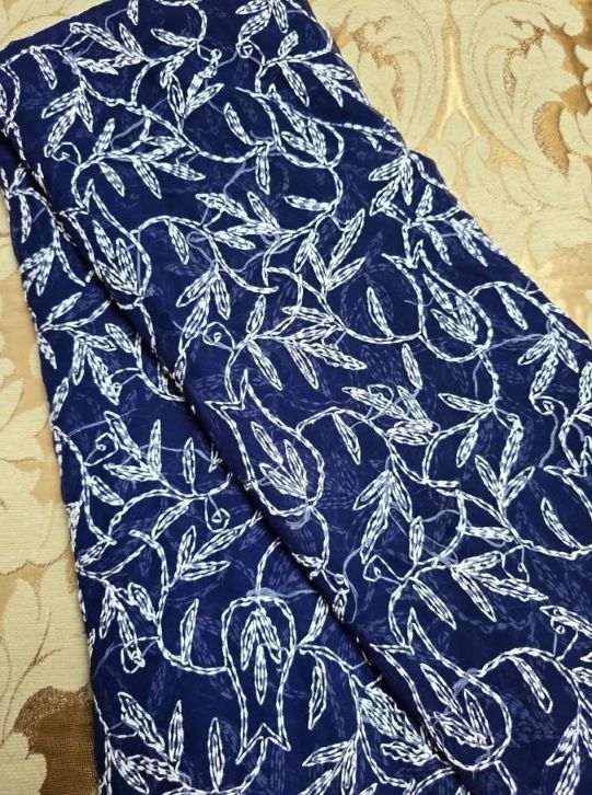 Navy Blue Chiffon Tepchi Chikankari  Saree