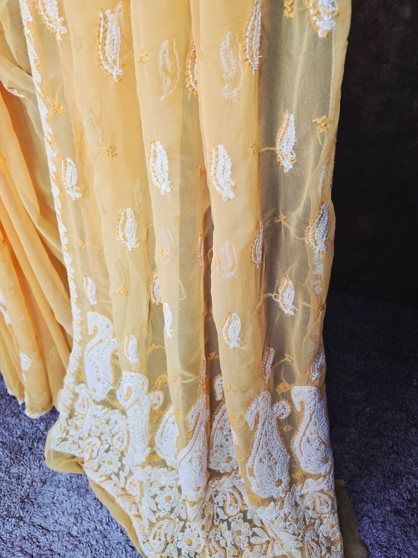 Orange Chiffon Saree with Chikankari Embroidery