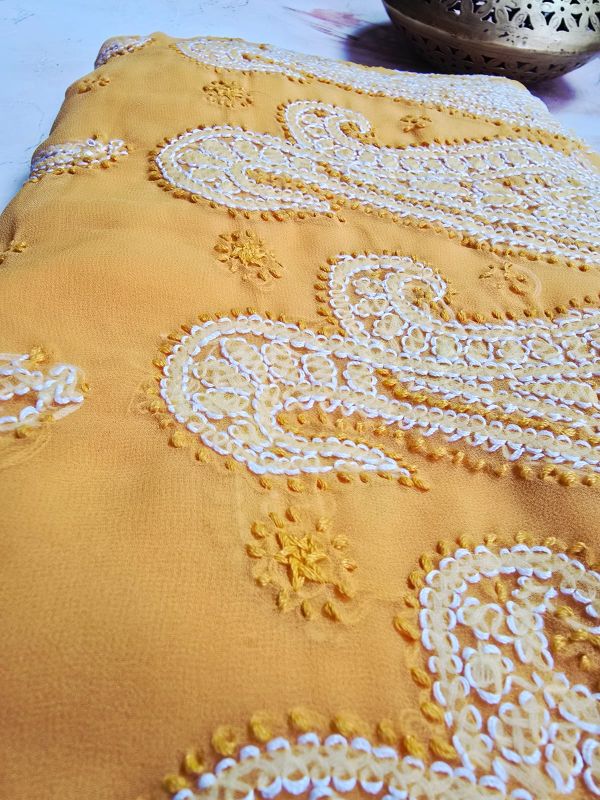 Orange Chiffon Saree with Chikankari Embroidery