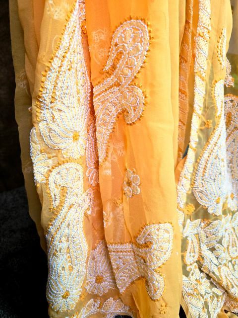 Orange Chiffon Saree with Chikankari Embroidery