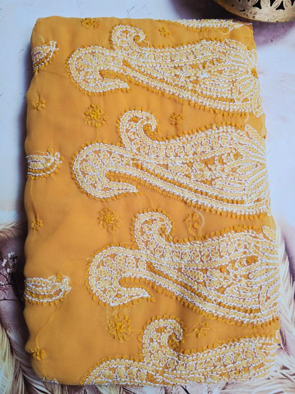 Orange Chiffon Saree with Chikankari Embroidery