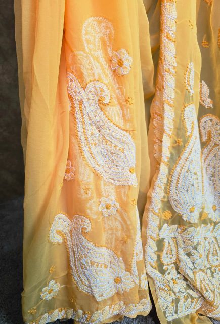 Orange Chiffon Saree with Chikankari Embroidery