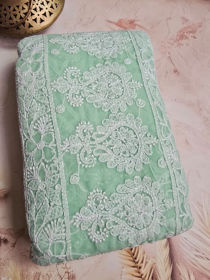 Pretty in Pastel: Mint Green Chikankari Chiffon Saree