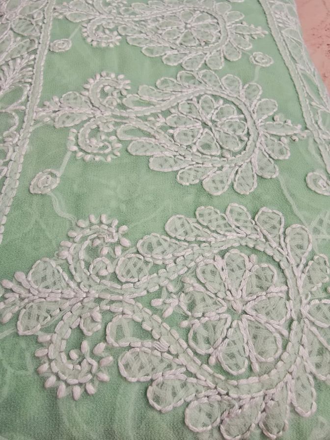 Pretty in Pastel: Mint Green Chikankari Chiffon Saree