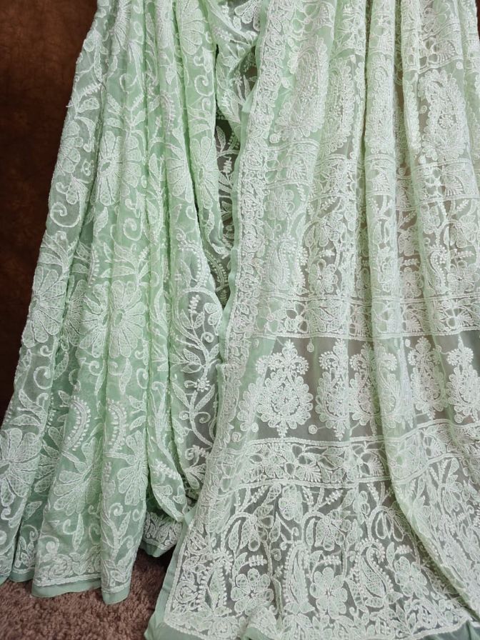 Pretty in Pastel: Mint Green Chikankari Chiffon Saree