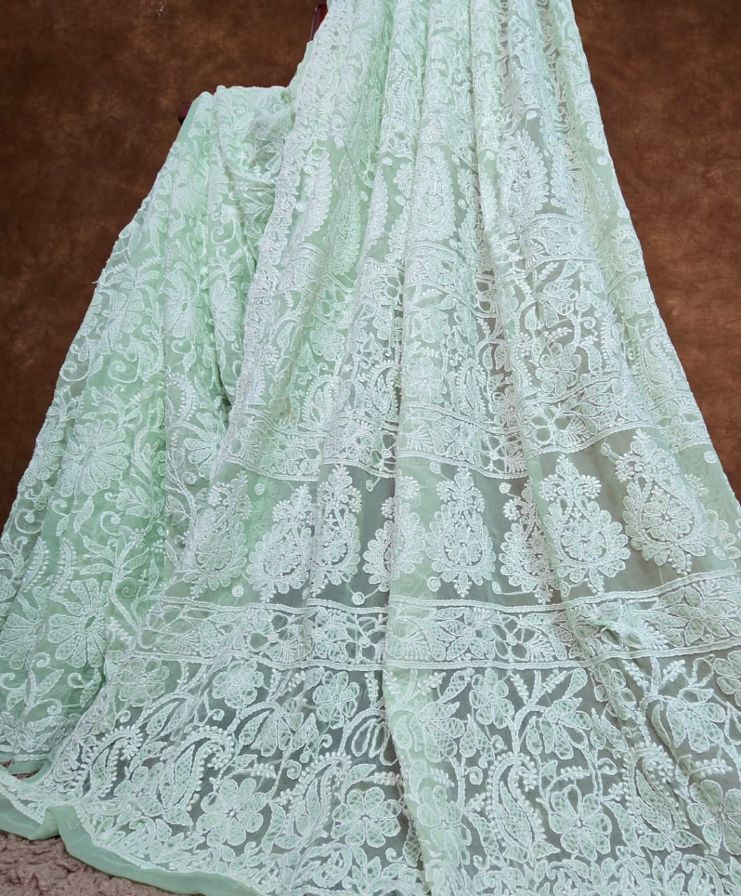 Pretty in Pastel: Mint Green Chikankari Chiffon Saree