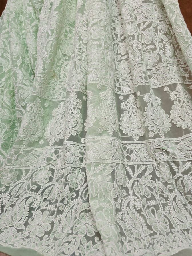 Pretty in Pastel: Mint Green Chikankari Chiffon Saree