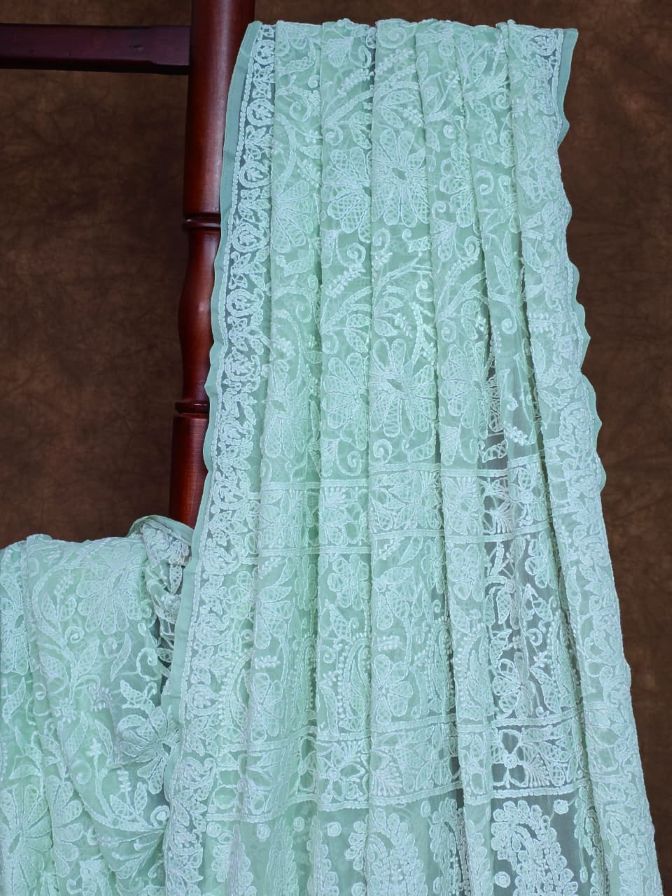 Pretty in Pastel: Mint Green Chikankari Chiffon Saree