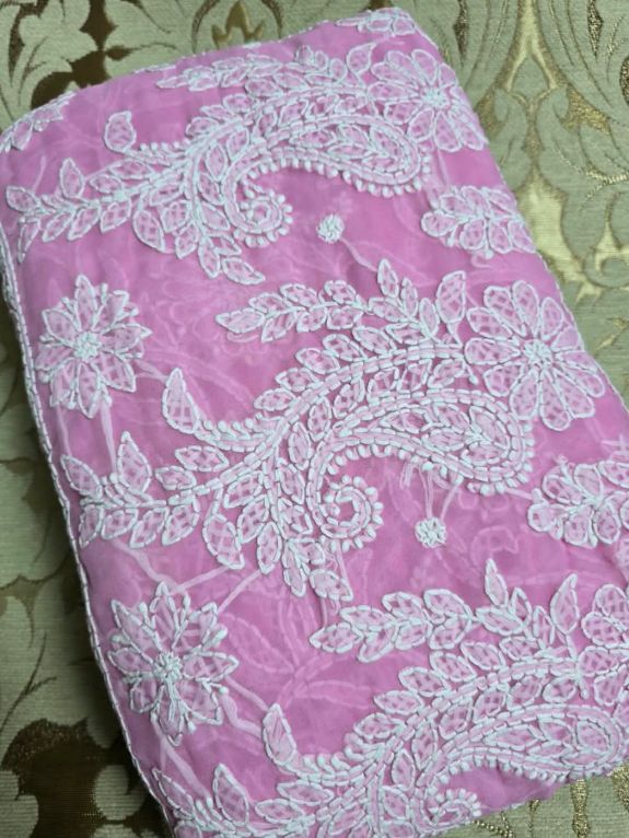 Baby Pink Full Jaal Lucknowi Chikankari Chiffon Saree