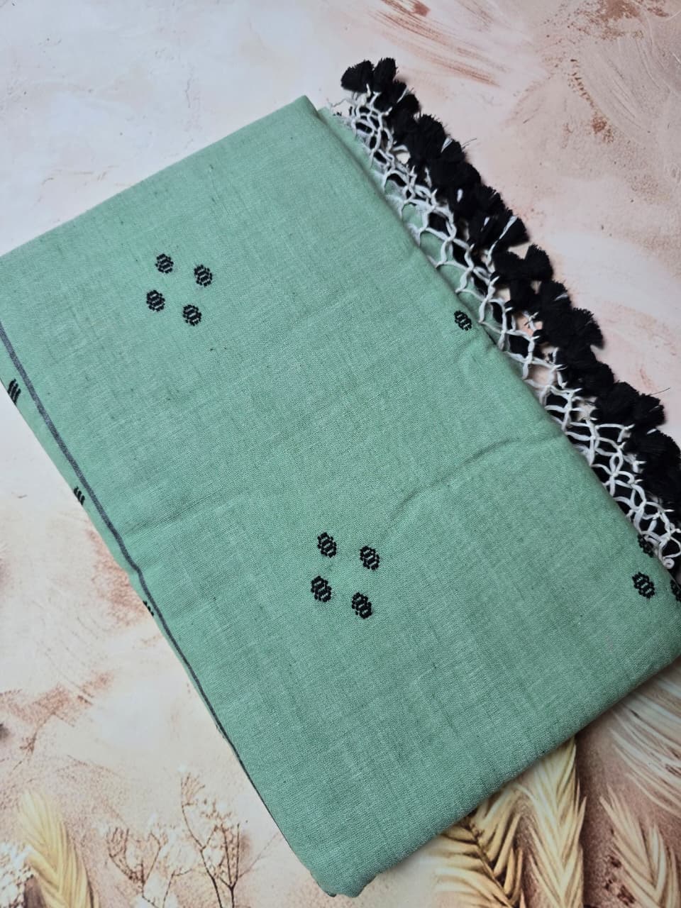 Pista Green Handloom Cotton Saree - Folded 2