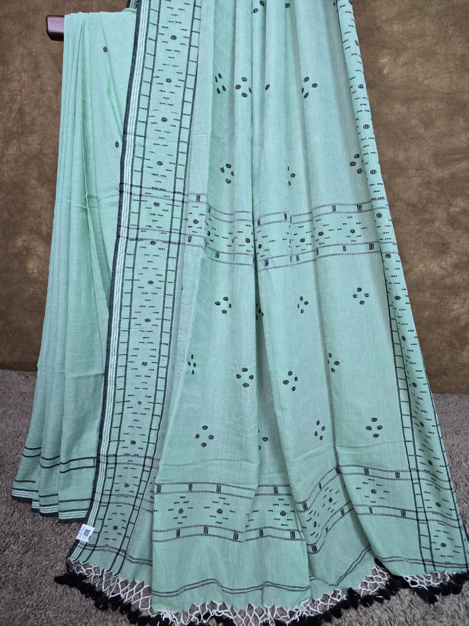 Pista Green Handloom Cotton Saree - Pallu