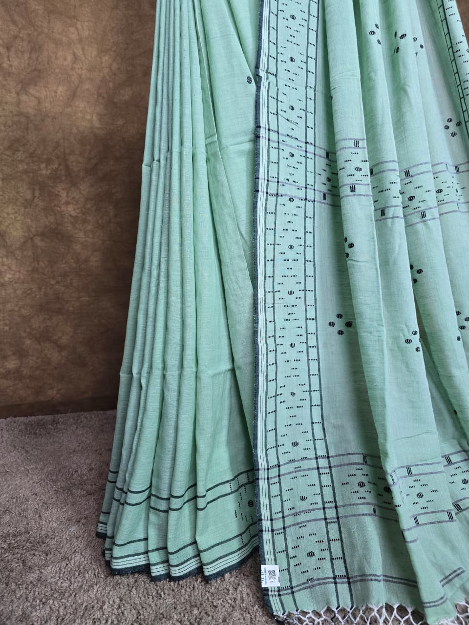 Pista Green Handloom Cotton Saree - Pleats