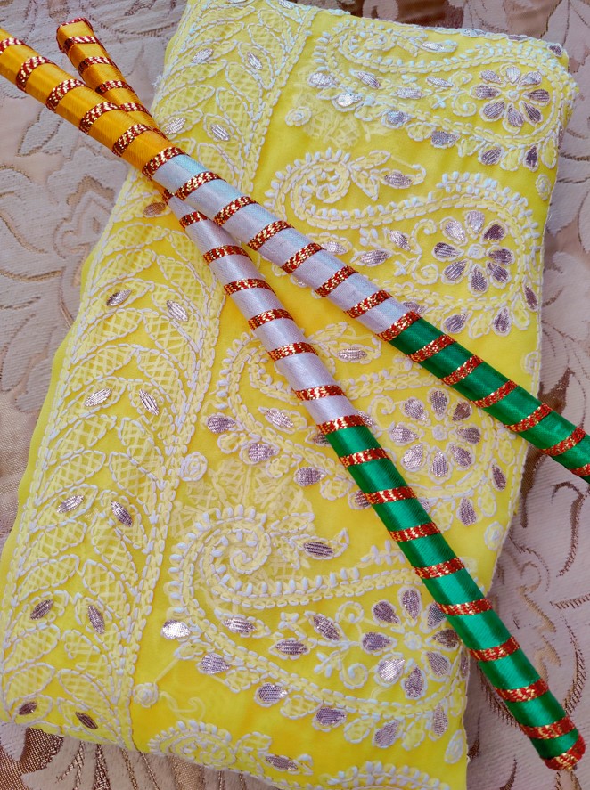 Beautiful Yellow Chiffon Chikankari Saree with Gota Patti work | Hastweave