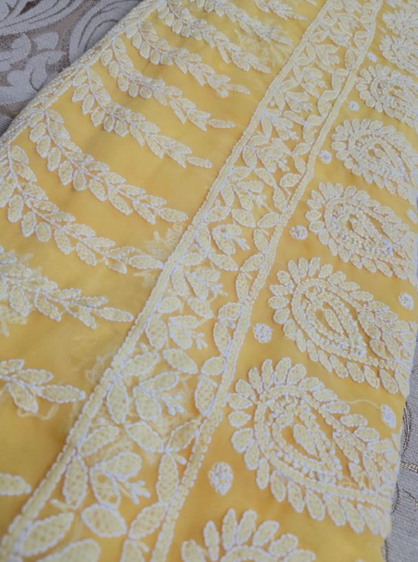 Buttercream Yellow Chiffon Handcrafted Chikankari Saree