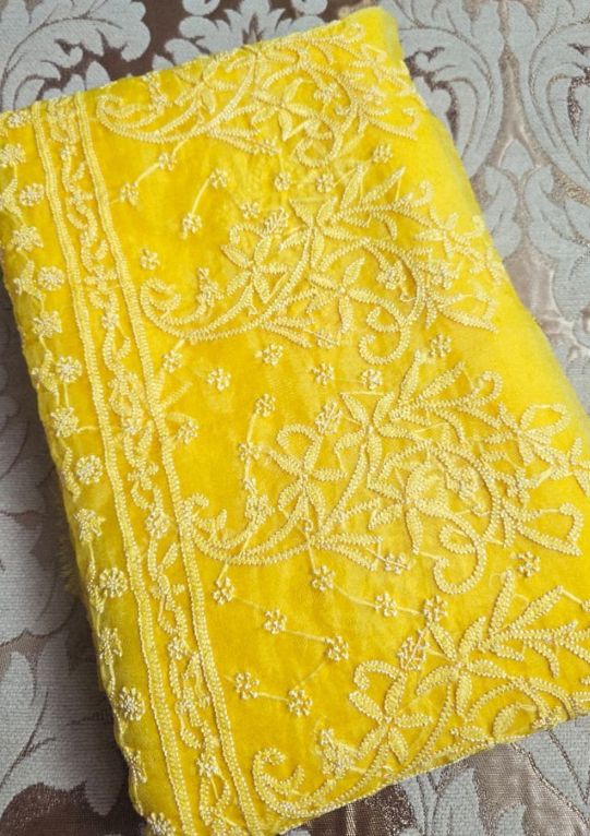 Soft Marigold Yellow Organza Chikankari Saree with Resham Thread work