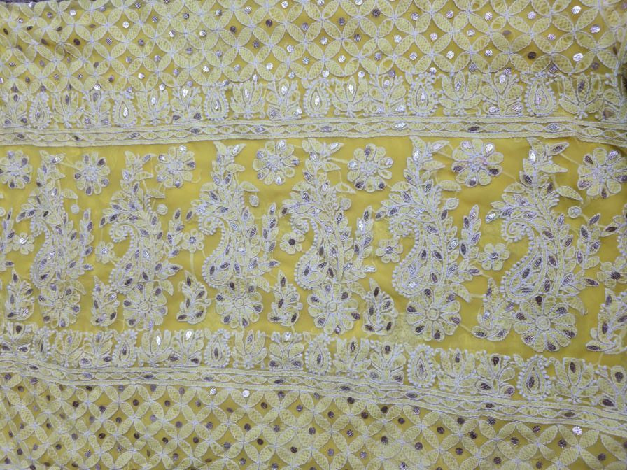 Beautiful Yellow Chiffon Chikankari Saree Gota Patti Work