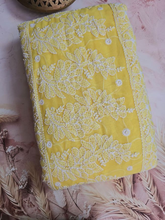 Sunlit Petal — Full-Jaal Chikankari Chiffon Saree