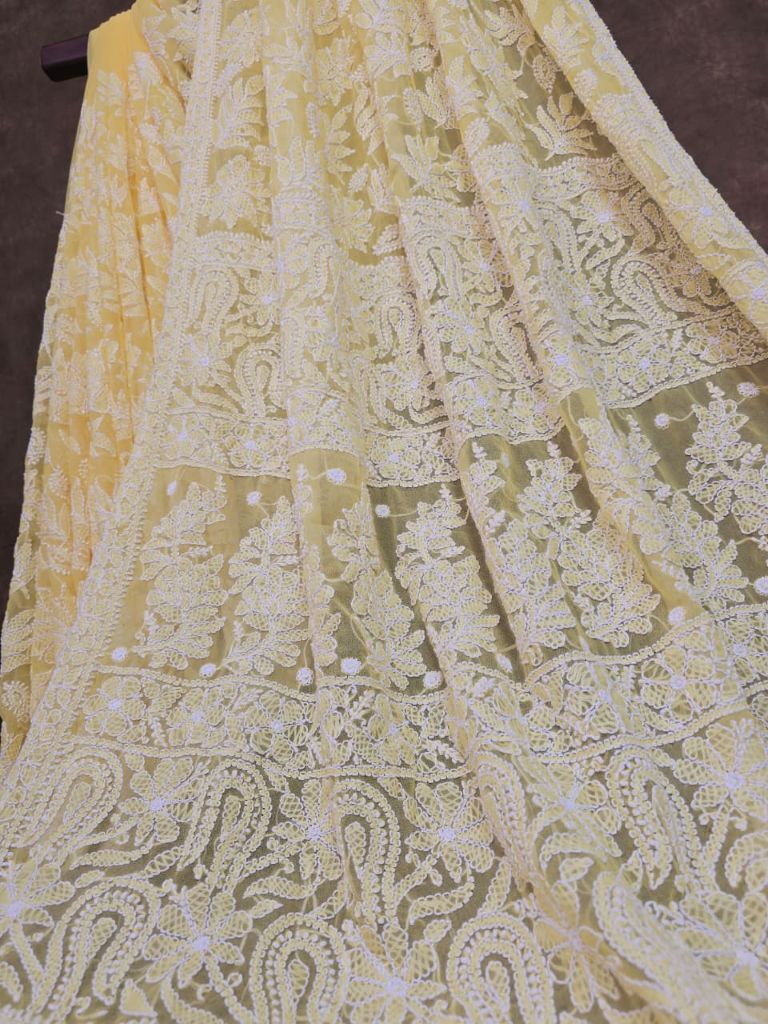Sunlit Petal — Full-Jaal Chikankari Chiffon Saree