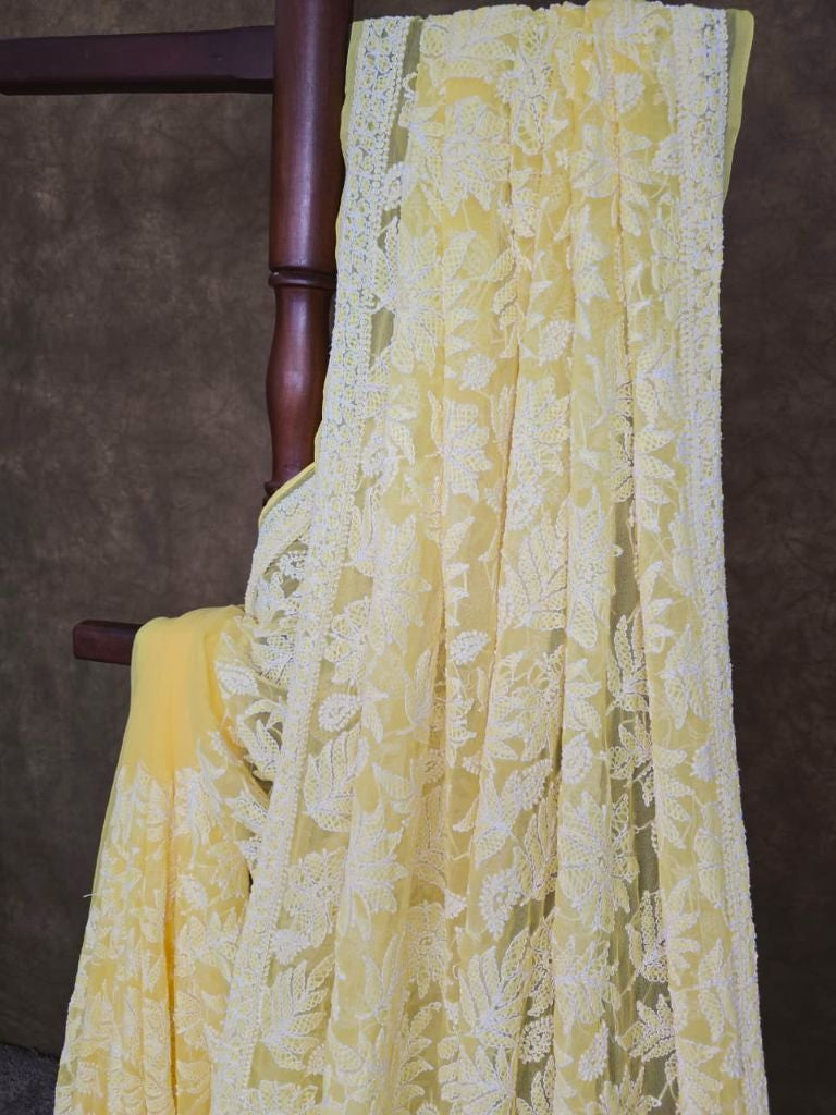 Sunlit Petal — Full-Jaal Chikankari Chiffon Saree