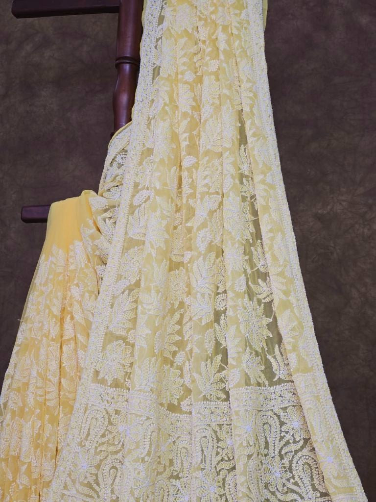 Sunlit Petal — Full-Jaal Chikankari Chiffon Saree