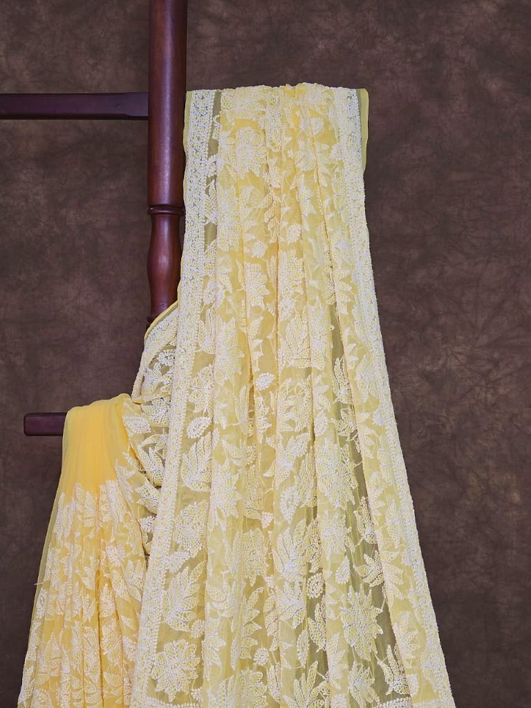 Sunlit Petal — Full-Jaal Chikankari Chiffon Saree