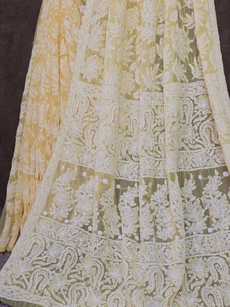 Sunlit Petal — Full-Jaal Chikankari Chiffon Saree