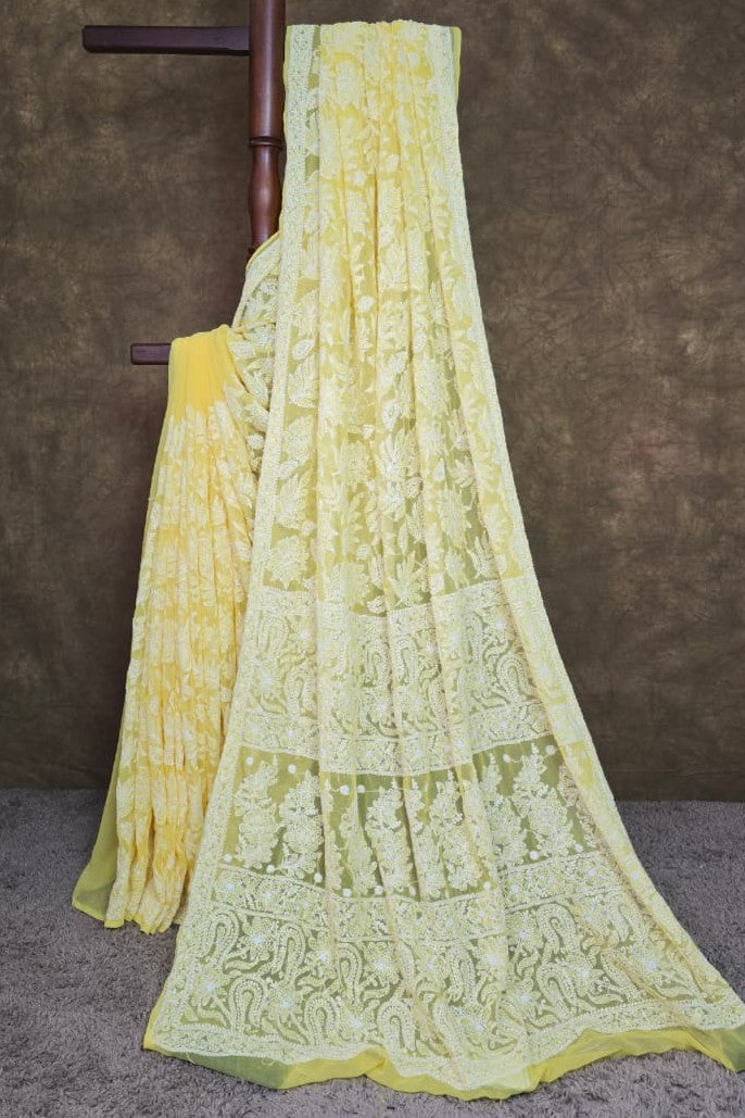 Sunlit Petal — Full-Jaal Chikankari Chiffon Saree