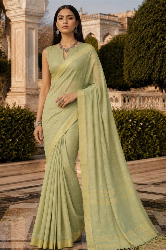 Yellow Green Handloom Cotton Saree