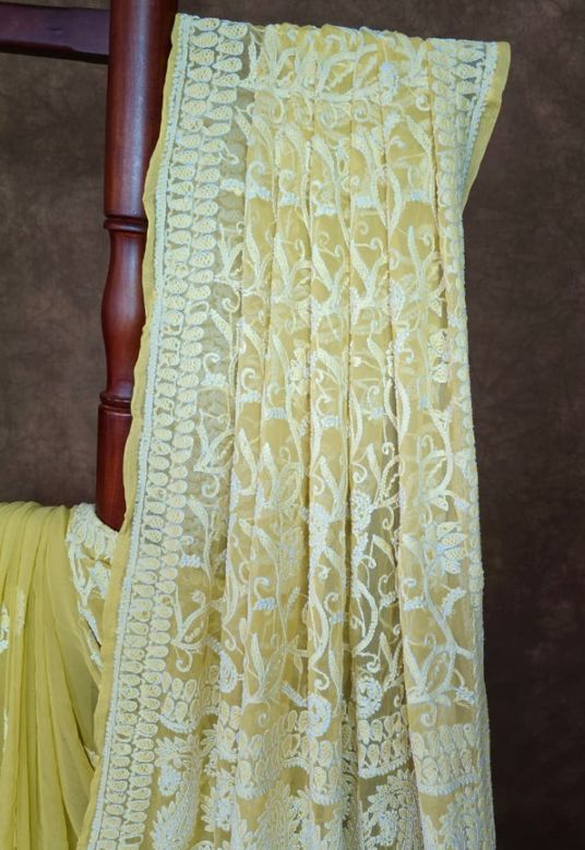 Yellowish Green Chikankari Saree Worth Adding to Your Collection
