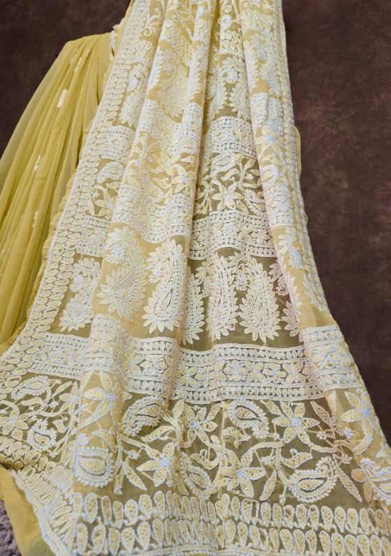 Yellowish Green Chikankari Saree Worth Adding to Your Collection