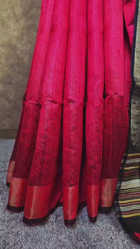 Handloom Silk Saree in Rich Red & Black with Intricate Hand Thread Work