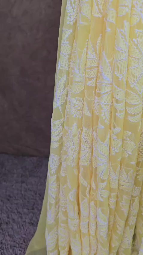 Sunlit Petal — Full-Jaal Chikankari Chiffon Saree