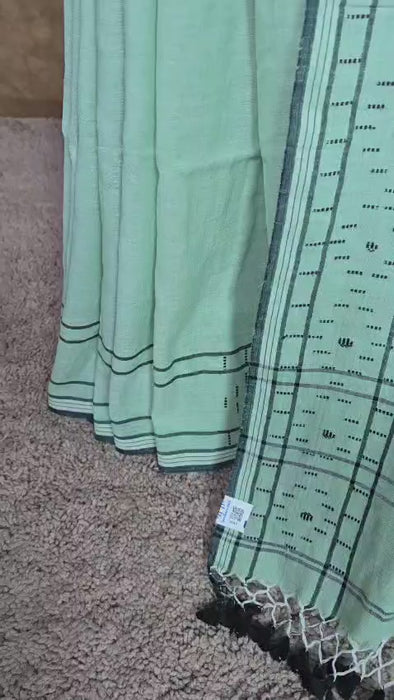 Pista Green Handloom Cotton Saree - Video