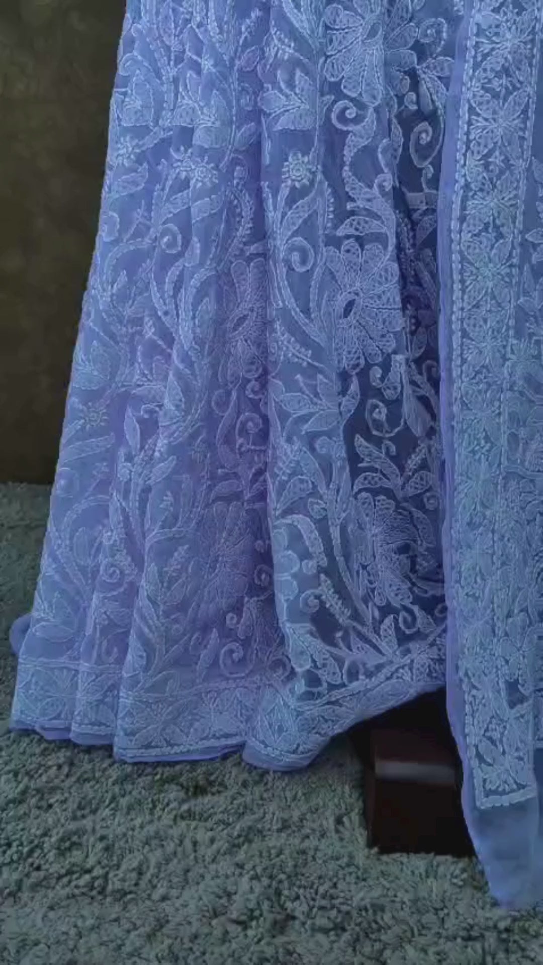 Lavender Chiffon Chikankari Saree with Full Jaal White Thread Work