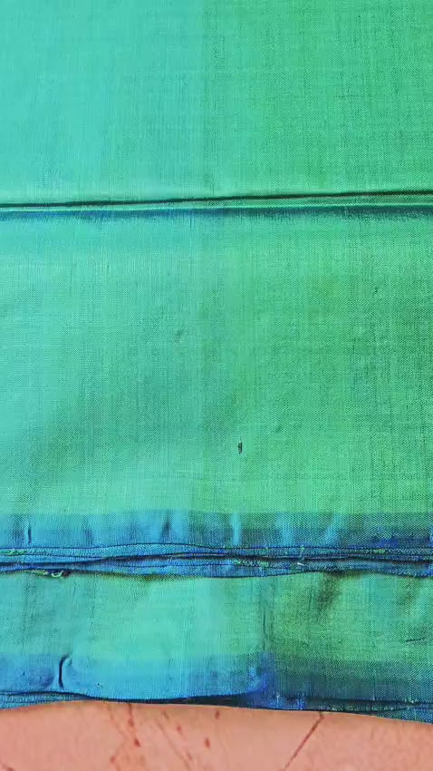 Dual-Tone Green–Teal Premium Bishnupur Katan Handloom Silk Saree
