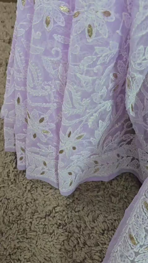 Lavender Chikankari Chiffon Saree with Gota Patti work